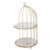 AYNEFY Bird Cage Storage Rack 2-Tier Cosmetic Organizer Double Layer Makeup Stand with Iron Glass Design for Bathroom Countertop Dressing Table (White Base Gold Pattern) view 4