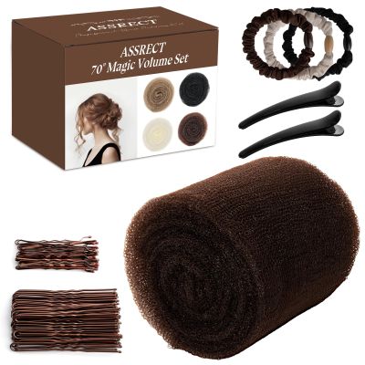 70 * 5"Updo Hair Hair Bumps, Volume Insert Kit Accessories with 20 Bobby Pins, 20 U-Shape Pins, 2 Duckbill Clips, 3 Hair Ties Ponytail Volumizer For Bun, Wedding, Party (Brown)
