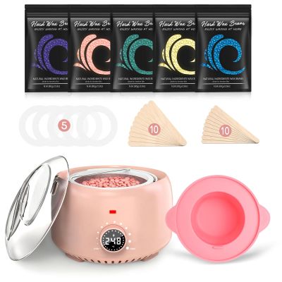 TIKESI Waxing Kit for Women and Men, Digital Wax Warmer with 14OZ 5 Bags Hard Wax Beads, at Home Wax kit for Full Body, Face, Eyebrows, Bikini, Legs, Brazilian & Sensitive Skin (Blush)