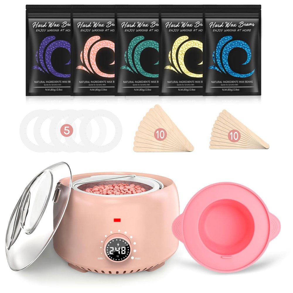 TIKESI Waxing Kit for Women and Men, Digital Wax Warmer with 14OZ 5 Bags Hard Wax Beads, at Home Wax kit for Full Body, Face, Eyebrows, Bikini, Legs, Brazilian & Sensitive Skin (Blush)