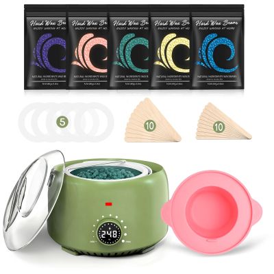 TIKESI Waxing Kit for Women and Men, Digital Wax Warmer with 14OZ 5 Bags Hard Wax Beads, at Home Wax kit for Full Body, Face, Eyebrows, Bikini, Legs, Brazilian & Sensitive Skin