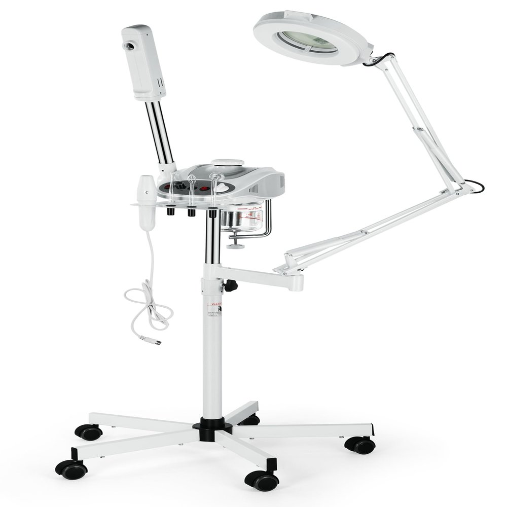 Facial Steamer with 3-in-1, Magnifying Lamp, Rolling Stand for Spa Beauty Facial Care