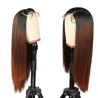 13x4 HD Synthetic Lace Front Wig Ombre Reddish Brown Wig with Black Root 26 Inch Long Straight Heat Resistant Fiber Pre-Plucked Glueless Wig with Baby Hair Beginner Friendly Synthetic Wig for Women