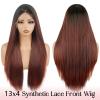 13x4 HD Synthetic Lace Front Wig Ombre Reddish Brown Wig with Black Root 26 Inch Long Straight Heat Resistant Fiber Pre-Plucked Glueless Wig with Baby Hair Beginner Friendly Synthetic Wig for Women view 2
