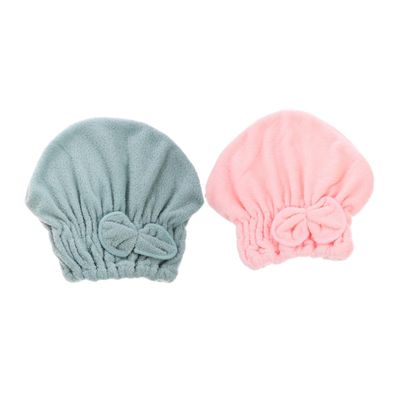 AUTSUPPL 2pcs Coral Fleece Hair Drying Caps Ultra Absorbent Soft Bath Towels with Bowknot Quick Dry Hair Wraps for Women to Reduce Breakage and Heat Damage for Home Gym Travel