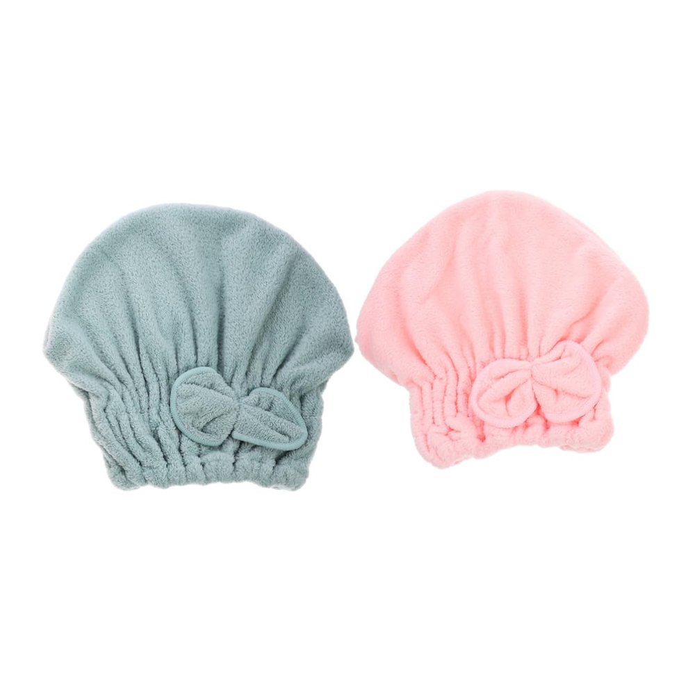 AUTSUPPL 2pcs Coral Fleece Hair Drying Caps Ultra Absorbent Soft Bath Towels with Bowknot Quick Dry Hair Wraps for Women to Reduce Breakage and Heat Damage for Home Gym Travel