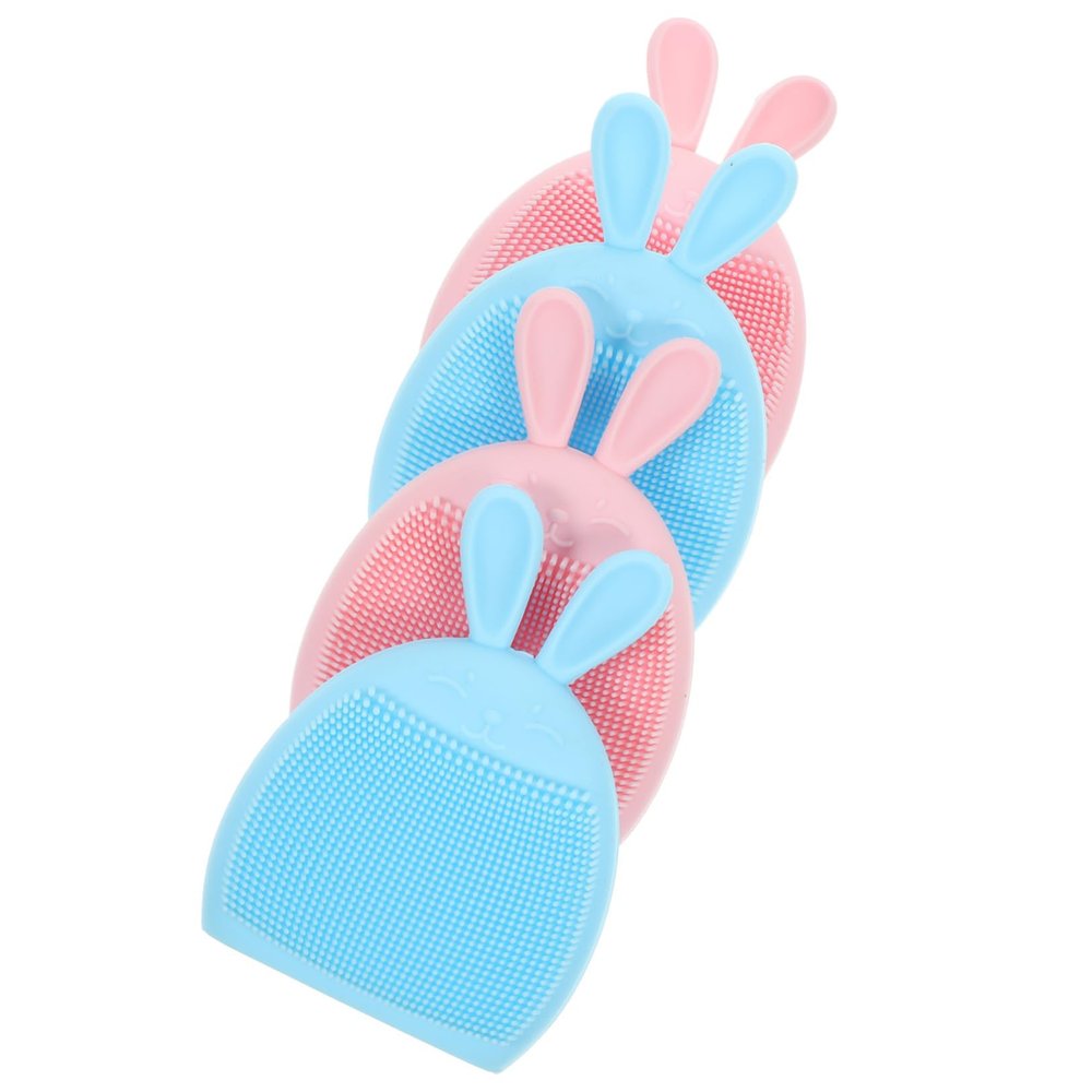 CALLARON 4pcs Cartoon Silicone Facial Cleansing Brush Ergonomic Rabbit Design Face Massager for Gentle Deep Cleaning Blackhead Removal Lightweight Portable Skincare Tool