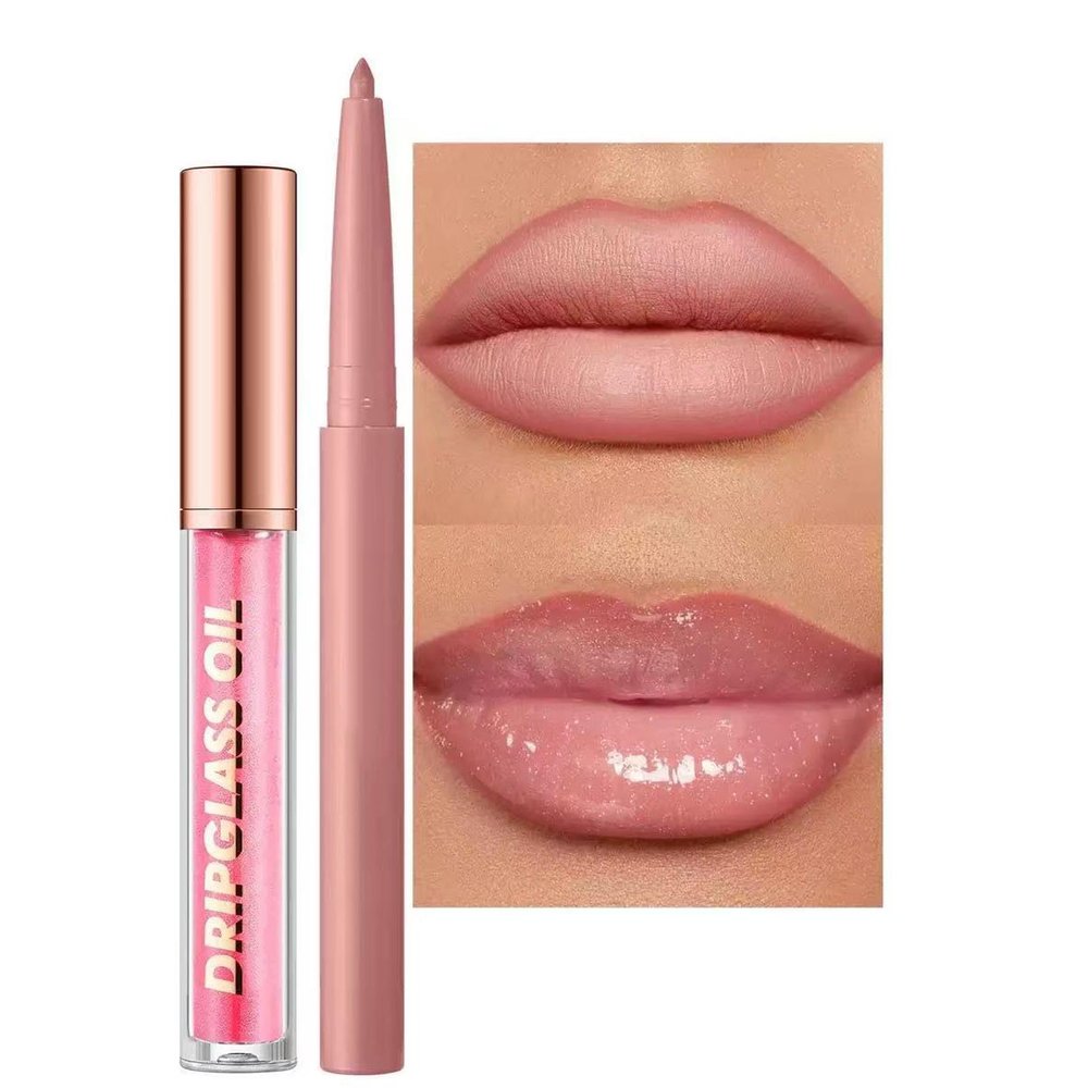 Hyesamyo Pink Lip Liner Waterproof Lip Liner and Gloss Set High Pigment Long Lasting Plum Smudge proof Lip Gloss and Lip Liner Set (01# Light Pink)