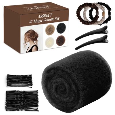 70 * 5"Updo Hair Hair Bumps, Volume Insert Kit Accessories with 20 Bobby Pins, 20 U-Shape Pins, 2 Duckbill Clips, 3 Hair Ties Ponytail Volumizer For Bun, Wedding, Party (Black)