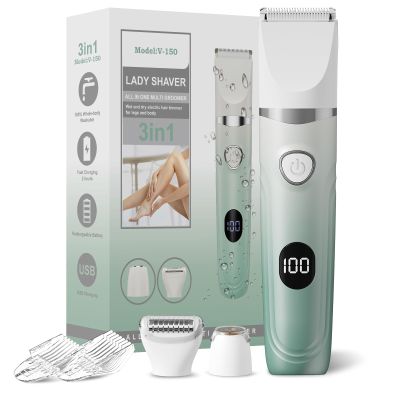 Bikini Trimmer for Women, 3-in-1 Electric Razors for Women, Waterproof Bikini Shaver Replaceable Facial, Body Trimmer for Pubic Hair, Painless Razor for Hair Trimmer Gifts for Her, Mint Green