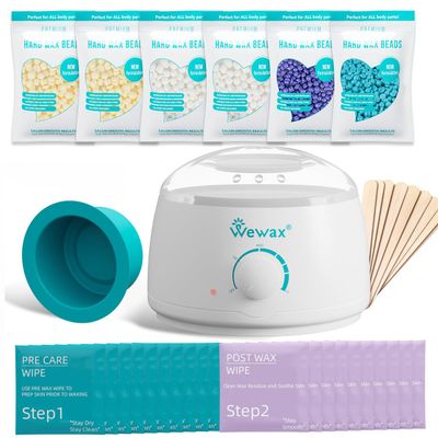 Waxing Kit for Women &Men - Wewax Wax Warmer for Hair Removal, Hard Wax Kit with 50g 6 Bags Hard Wax Beans for Full Body, Brazilian, Legs, Arms at Home