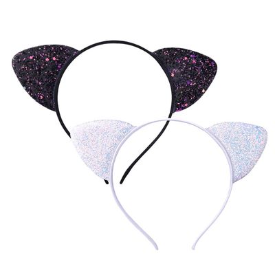 Sudaporn Giltter Cat Ear Halloween Costume Accessories Confetti Black White Ear HeadBands Animal Themed Party Cat Hair Accessory for Halloween Cosplay Celebration 2PCS Sparkly Kitty Hair Bands