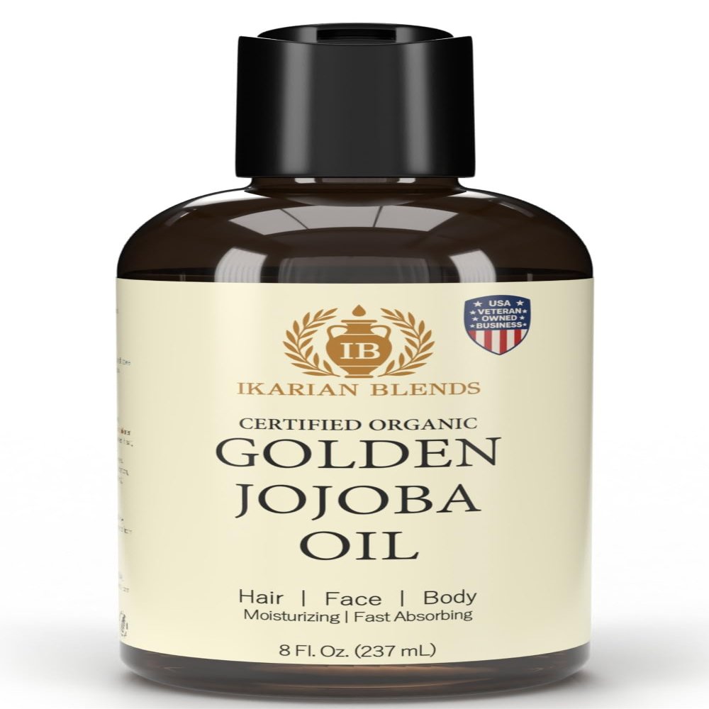 100% Pure Golden Jojoba Oil | Certified Organic | Moisturizing | Self-Care | Cold-Pressed | Unrefined | Vegan | Non-Diluted | Hexane Free | Base Carrier Oil | Face, Hair, Skin & Nails
