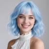 SUKRI Pastel Light Blue Bob Wigs with Bangs for Women Loose Wavy Wig 12 Inch Shoulder Length Bob Synthetic Cosplay Wig for Girls Colorfed Costume Wigs (Light Blue) view 1