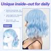 SUKRI Pastel Light Blue Bob Wigs with Bangs for Women Loose Wavy Wig 12 Inch Shoulder Length Bob Synthetic Cosplay Wig for Girls Colorfed Costume Wigs (Light Blue) view 2