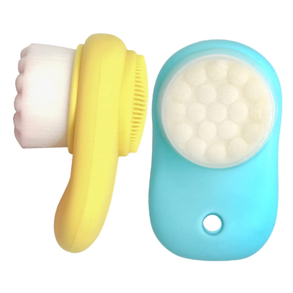 BESTYASH 2pcs Silicone Facial Cleansing Brush Deep Exfoliating Face Scrubber for Women Gentle Blackhead Removal and Pore Massage Portable Dual Sided Manual Brush in Lemon Yellow and Sky