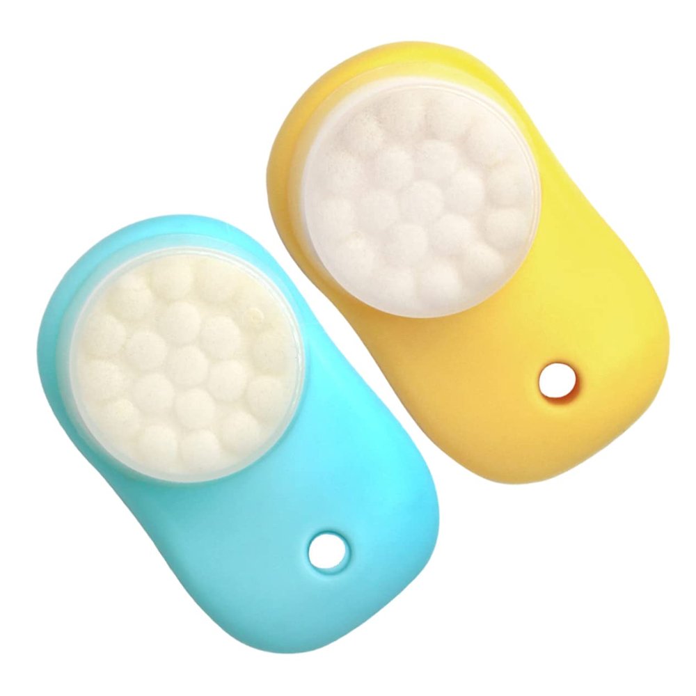 MUSISALY 2pcs Two in One Silicone Facial Brush Double Sided Face Wash Tool for Gentle Cleansing and Pore Massage Durable Lightweight Travel Face Cleaner for Women Lemon Yellow Sky Blue