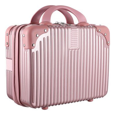 14 Inch Hard Shell Makeup Case, Portable Mini Makeup Suitcase for Hand Luggage with Elastic Band, Pressure-proof Makeup Carrying Case, Lightweight Small Hard Shell Cosmetic Travel Case (Champagne)