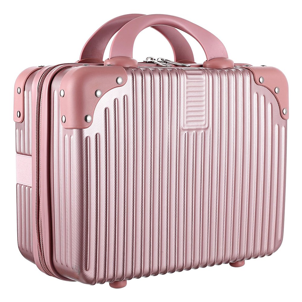14 Inch Hard Shell Makeup Case, Portable Mini Makeup Suitcase for Hand Luggage with Elastic Band, Pressure-proof Makeup Carrying Case, Lightweight Small Hard Shell Cosmetic Travel Case (Champagne)