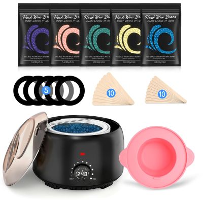 TIKESI Waxing Kit for Women and Men, Digital Wax Warmer with 14OZ 5 Bags Hard Wax Beads, at Home Wax kit for Full Body, Face, Eyebrows, Bikini, Legs, Brazilian & Sensitive Skin