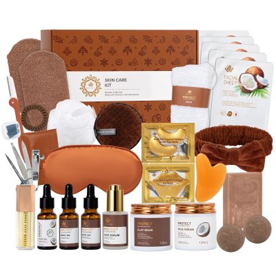 Christmas Gifts for Women, Coconut 32 Pcs Facial Skin Care Kit, Home Spa & Self-Care Gifts, Bath and Body, Lip Oil, Face Sheet Mask, Serum, Birthday, Valentines, Mother Day, All Occasion Present