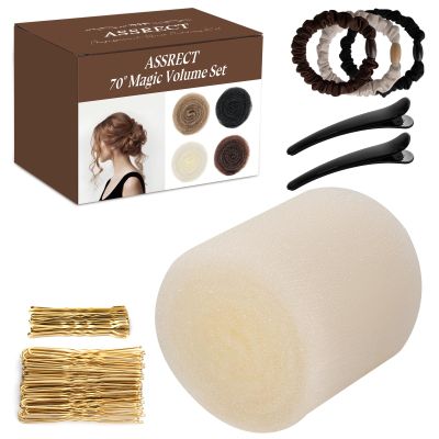 70 * 5"Updo Hair Hair Bumps, Volume Insert Kit Accessories with 20 Bobby Pins, 20 U-Shape Pins, 2 Duckbill Clips, 3 Hair Ties Ponytail Volumizer For Bun, Wedding, Party (Blonde)