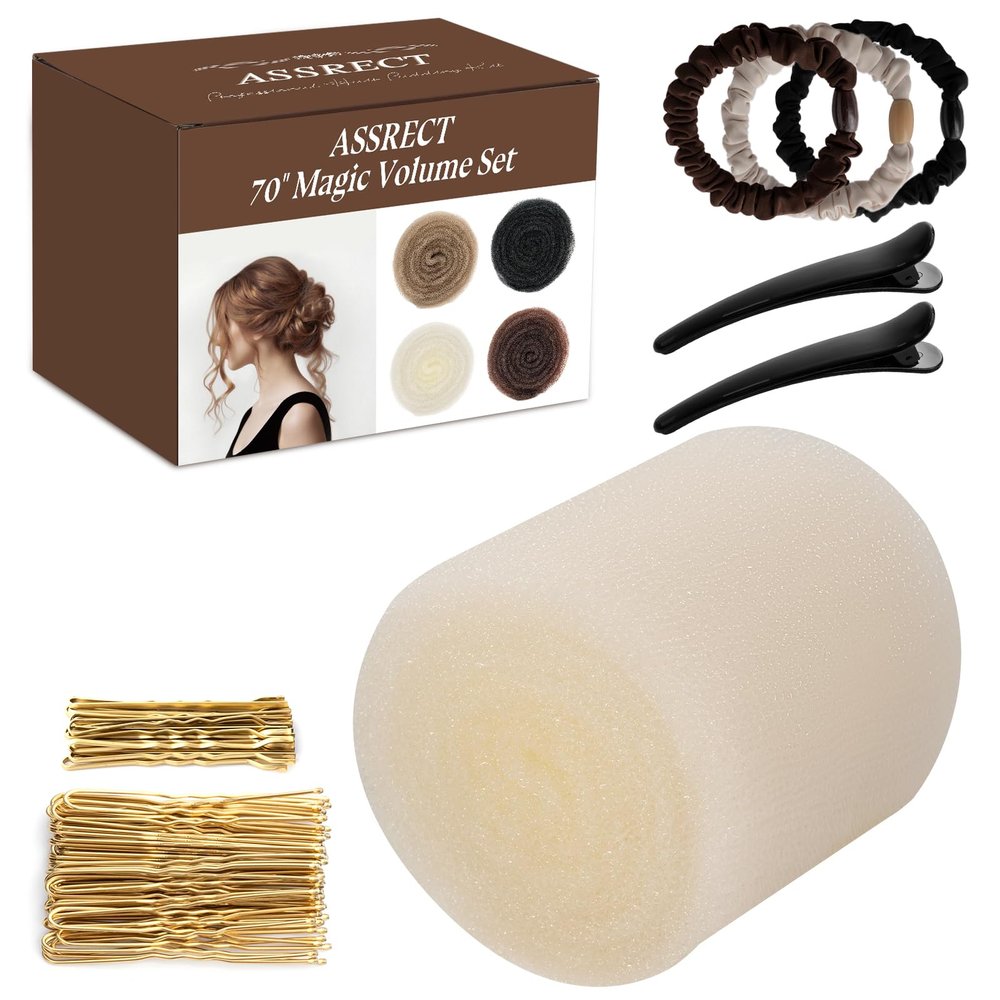 70 * 5"Updo Hair Hair Bumps, Volume Insert Kit Accessories with 20 Bobby Pins, 20 U-Shape Pins, 2 Duckbill Clips, 3 Hair Ties Ponytail Volumizer For Bun, Wedding, Party (Blonde)