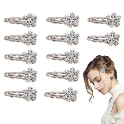 12Pcs Snowflake Hair Clips, Snowflake Hair Accessories, Sparkly Christmas Hairs Accessories for Women, Silver Metal Alligator Clips for Long Thick Hairs, Christmas Holiday Cute Snowflakes Women Clip