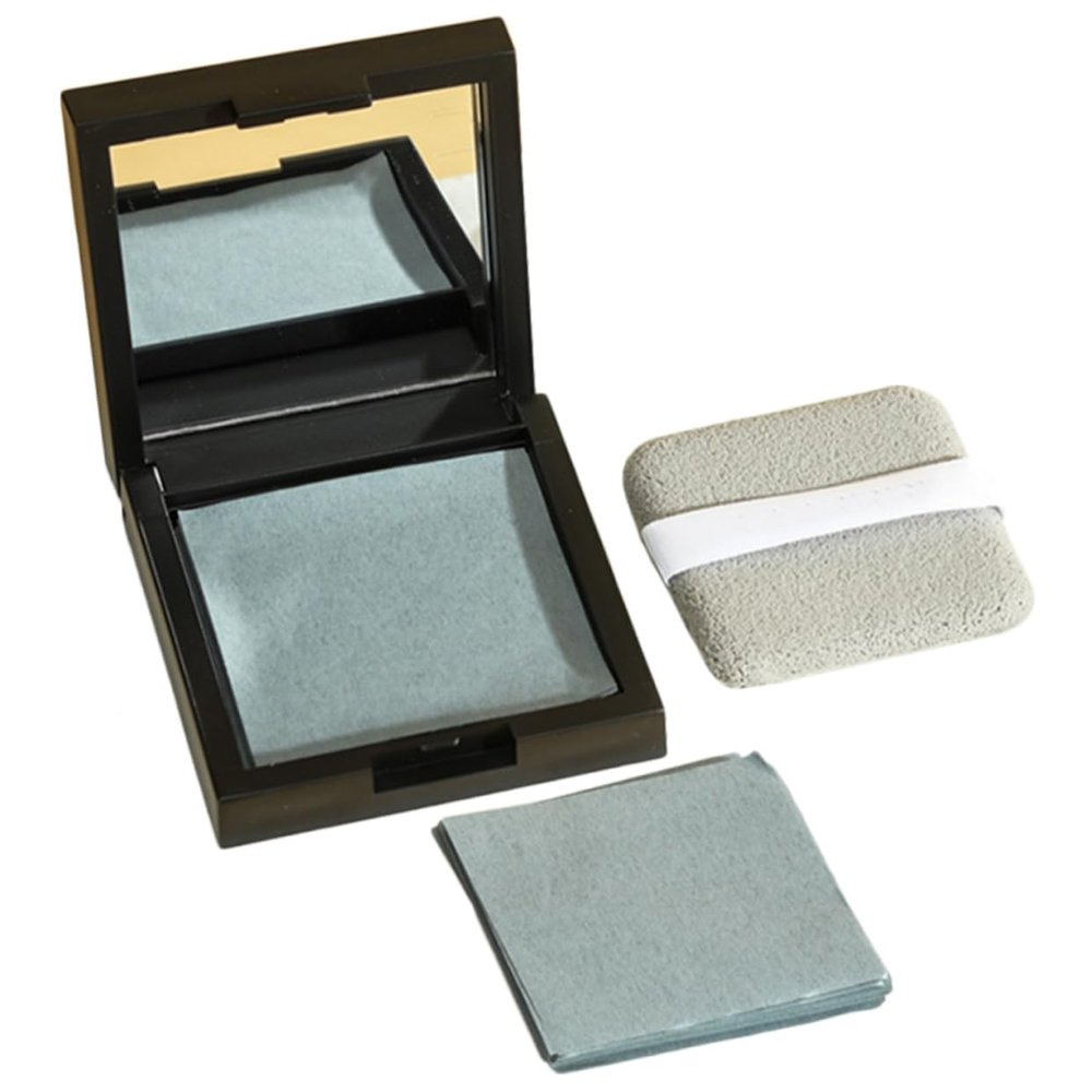 Gogogmee Oil Control Facial Blotting Paper with Mirror and Powder Puff for Women Thin and Delicate Oil Absorbing for Makeup Touch Up and Pore Refinement Portable Case for Daily Use