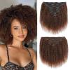 Afro Kinky Curly Clip Ins Human Hair 4C Hair Clip in Extensions Real Natural Human Hair for Black Women 8 pecs with 20 Clips 120g Dark Brown Color 14 Inch view 1