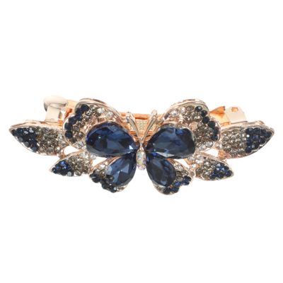 Happyyami Elegant Rhinestone Butterfly Hair Barrette for Women Spring Metal Hair Clip with Crystal Decoration for Prom and Daily Styling Comfortable Scalp Friendly Design in Dark Blue