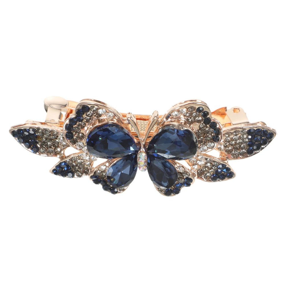 Happyyami Elegant Rhinestone Butterfly Hair Barrette for Women Spring Metal Hair Clip with Crystal Decoration for Prom and Daily Styling Comfortable Scalp Friendly Design in Dark Blue