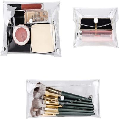 3Pcs Transparent Mini PVC Makeup Bag Small Clear Plastic Cosmetic Organizer Bag Pouch with Snap Closure for Vacation Travel, Bathroom Organizing Tools and Accessories