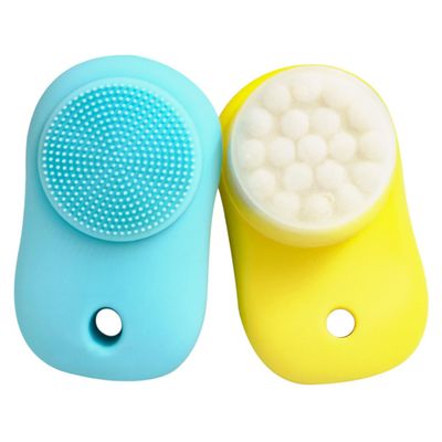 LIFKOME 2pcs Silicone Facial Cleansing Brush with Skid Handle for Gentle Exfoliation and Deep Pore Cleaning Portable Double Sided Face Wash Brush in Lemon Yellow and Sky Blue Suitable for