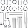 Body Septum Piercing Jewelry, 14G 16G Nose Tongue Lip Ear Eyebrow Belly Button Cartilage Tragus Industrial Barbell Helix Daith Body Jewelry with Piercing Needles (Silvery- 33 Piece Set) view 1