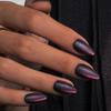 KQueenest Cat Eye Press On Nails Short Almond, Matte Press On Nails with Glue, Glitter Purple Black Fake Nails Short Stiletto, Velvet Dark Chrome Glue On Nails for Women Gift, 30 Pcs view 2