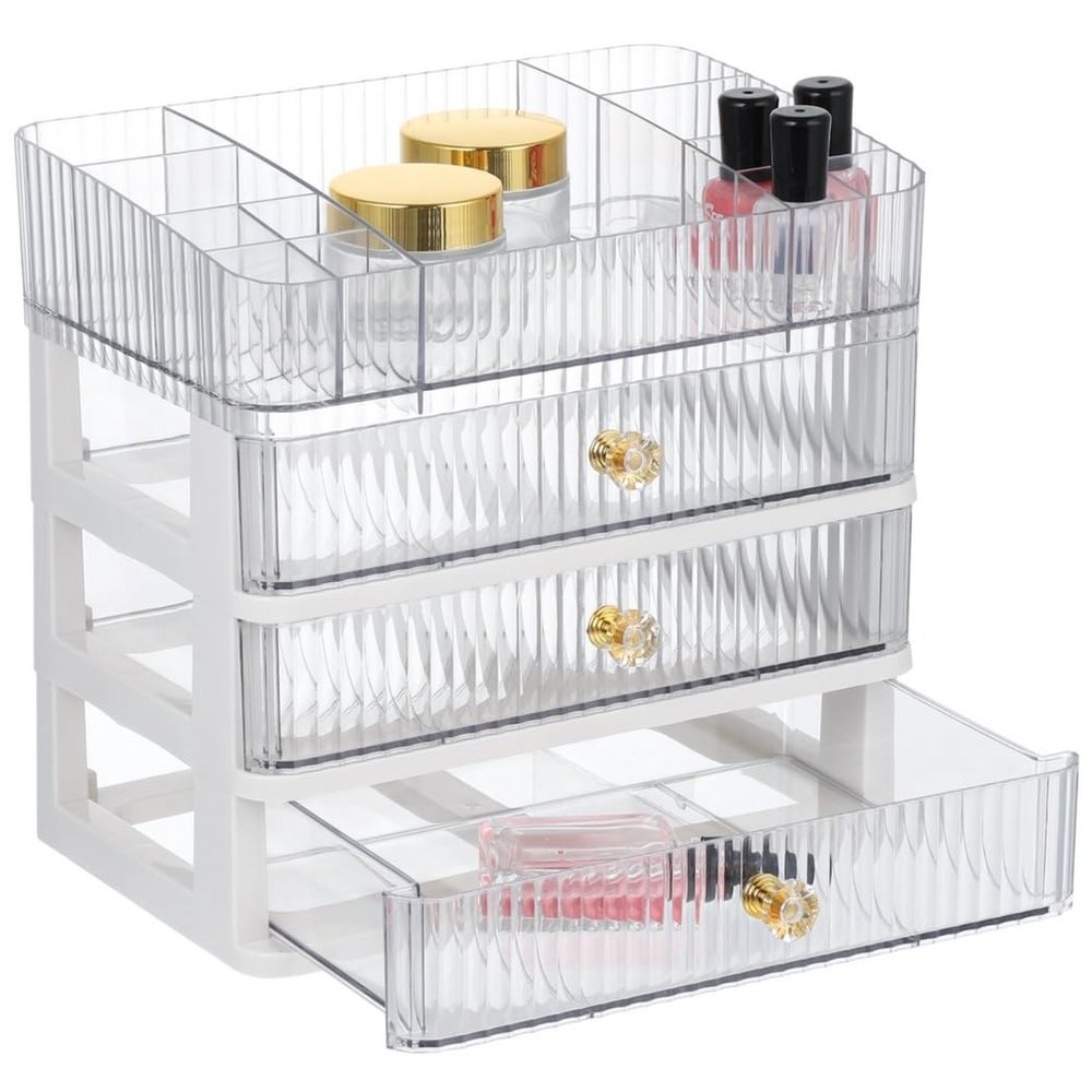 4-Layer Transparent Cosmetic Storage Box, Drawer-Style Makeup Organizer With 3 Drawers, Large Capacity Makeup Box For Lipsticks, Perfumes, Brushes, And Skincare