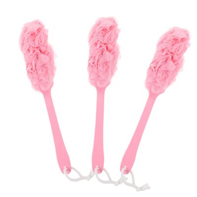 ADOCARN 3pcs Non Skid Long Handle Bathing Brush with Massage Function for Body Cleaning Durable Shower Scrubber for Home Use Soft Skin Friendly Design Light Pink