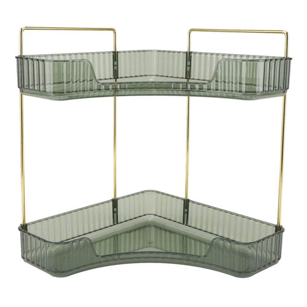 2 Tier Corner Bathroom Countertop Organizer Space Saving Easy Assembly Metal Corner Countertop Shelf for Cosmetics Skin Care (Dark Green)