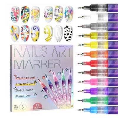 12 Colors Nail Art Pens Set, Nail Art Markers for Gel Markers DIY 3D Polish Pens Acrylic Paint Professional Brush Set Polish Drawing(1set)