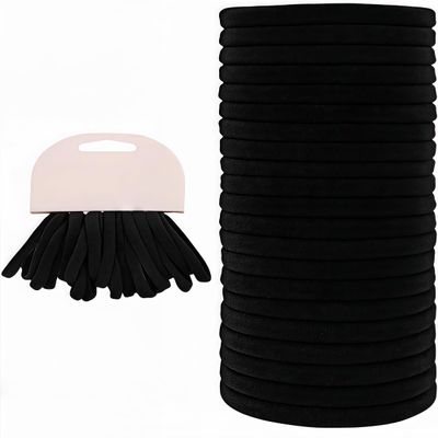 20 Pcs Black Hair Ties for Women - Soft Cotton Ponytail Holders for Thick & Curly Hair, No Damage Stretchy Hair Bands (Multipack Daily Hair Accessories)