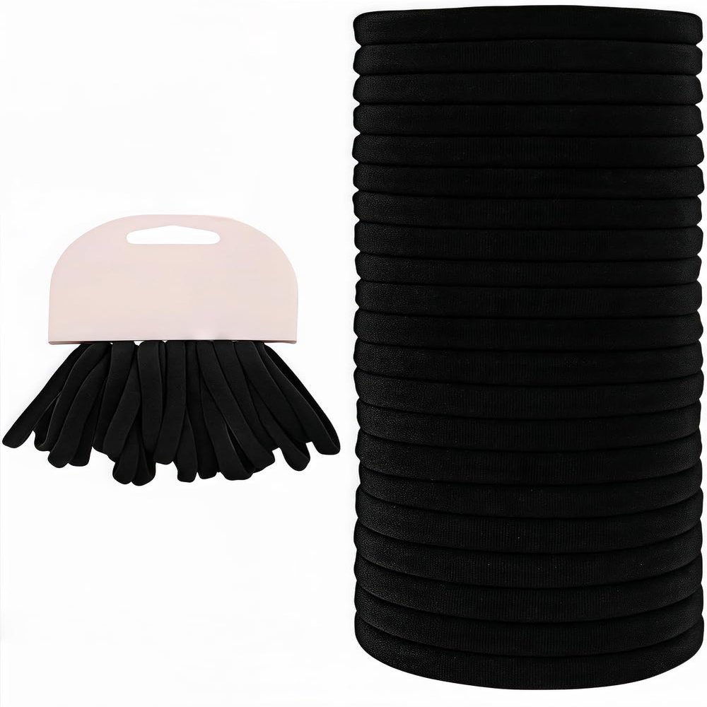 20 Pcs Black Hair Ties for Women - Soft Cotton Ponytail Holders for Thick & Curly Hair, No Damage Stretchy Hair Bands (Multipack Daily Hair Accessories)