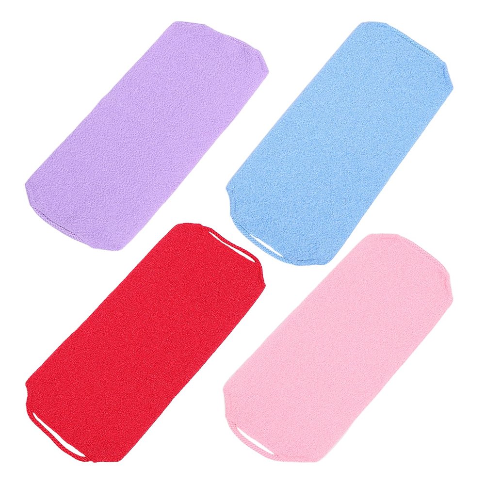 Didiseaon 4pcs Back Scrubber Towel - Exfoliating Bath Washcloth with Stretchable Pull Strap Shower Bath Wash Cloth Pull Strap for Dead Skin Removal
