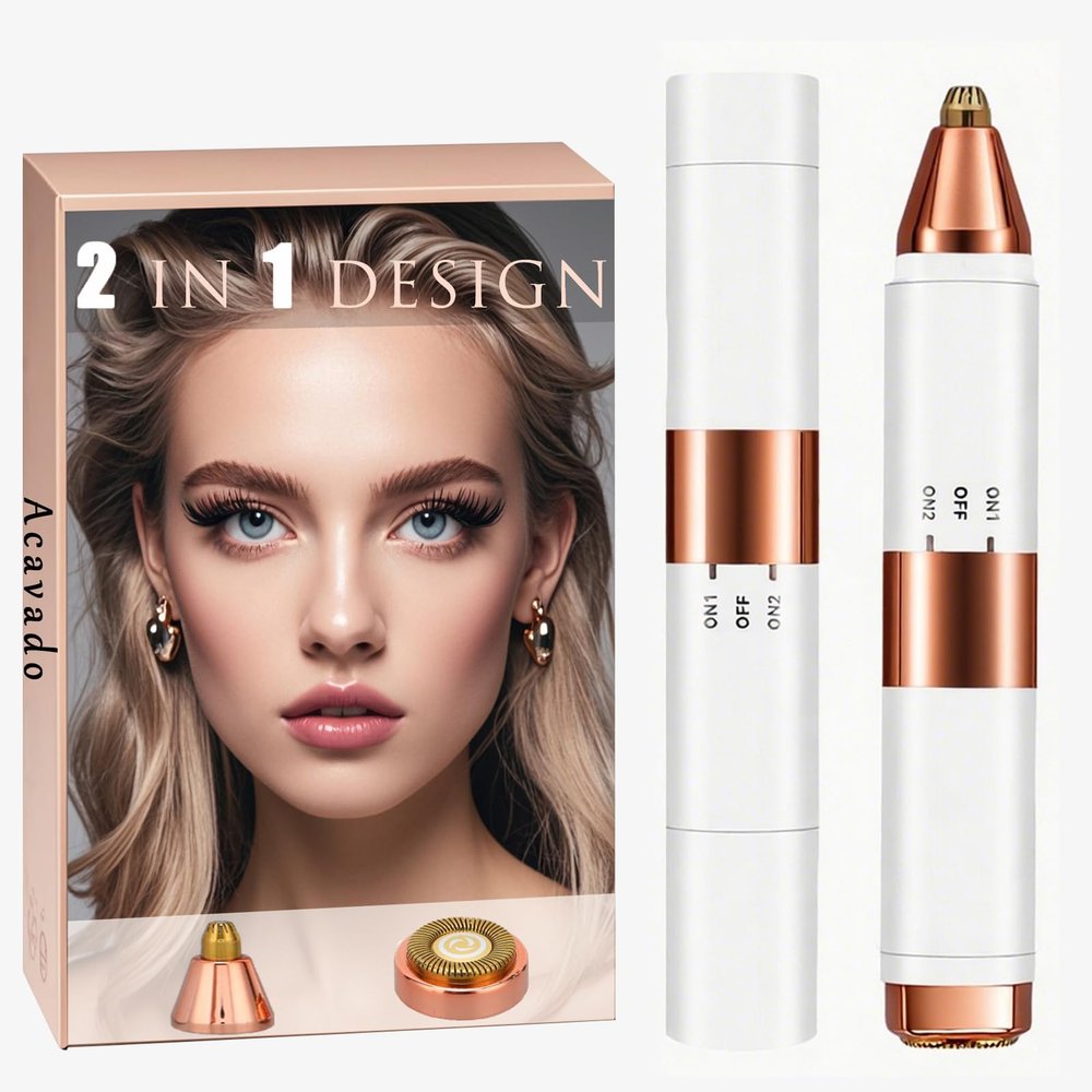 Acavado 2-in-1 Dual Head Eyebrow Trimmer & Flawless Facial Hair Removal for Women, Painless & Gentle Facial Hair Remover for Brows, Chin, Upper Lip, Cheeks, Type-C Charging for Women
