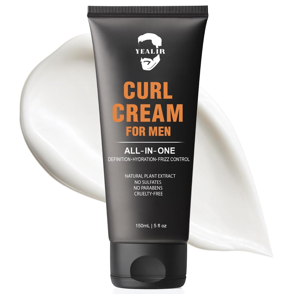 Curl Cream for Men, 5oz | Defines Curls, Controls Frizz & Hydrates with Medium Hold | Sulfate-Free, Organic & Natural Ingredients | Lightweight, Non-Greasy Styling Cream for Wavy & Curly Hair