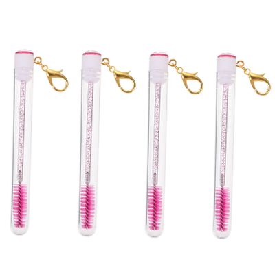 TOVINANNA 4pcs Eyelash Brush with Key Chain Reusable Detachable Mascara Wands Eyelash Comb and Applicator for Women Portable Lightweight Makeup Tool Rose Red