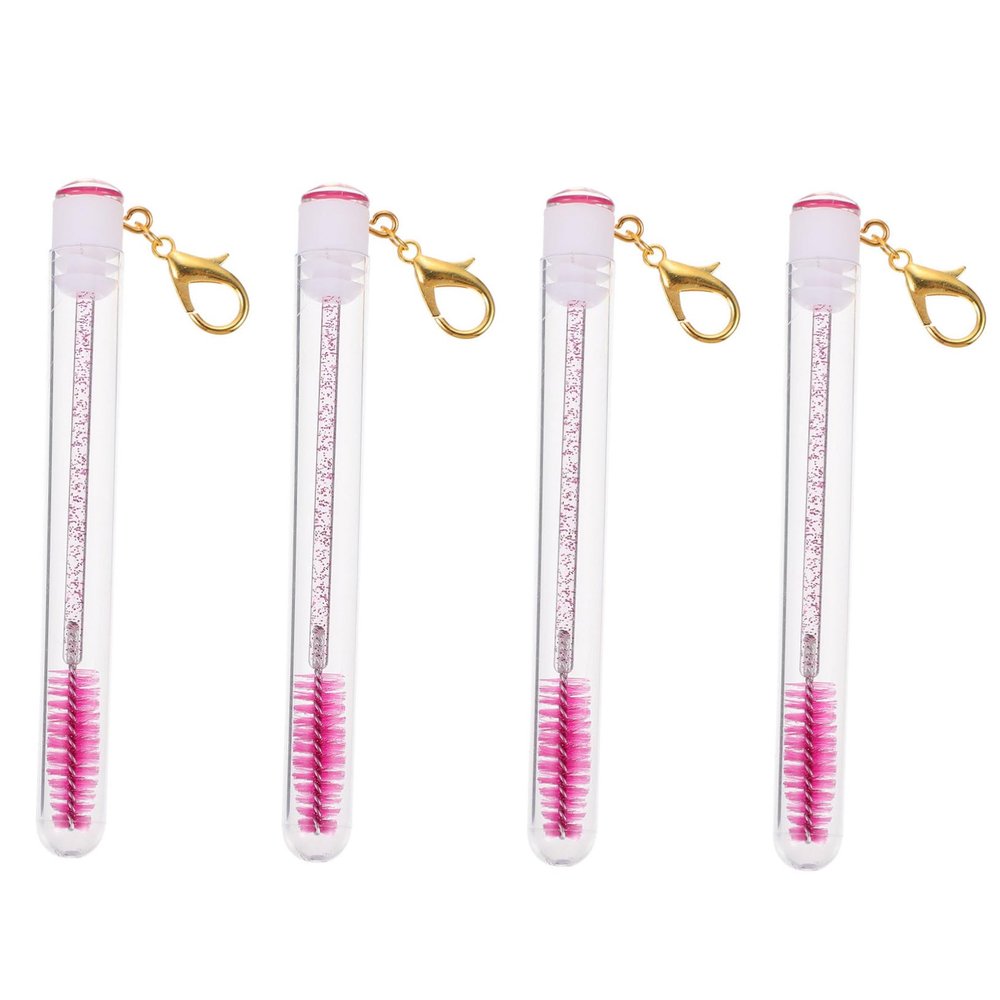 TOVINANNA 4pcs Eyelash Brush with Key Chain Reusable Detachable Mascara Wands Eyelash Comb and Applicator for Women Portable Lightweight Makeup Tool Rose Red
