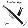 2 Pcs Stainless Steel Eyelashes Tweezer, Lash Tweezers for Eyelash Extensions, 90 Degree Fiber Tip Volume Lash Extension Tweezers for Volume and Classic Lashes view 2