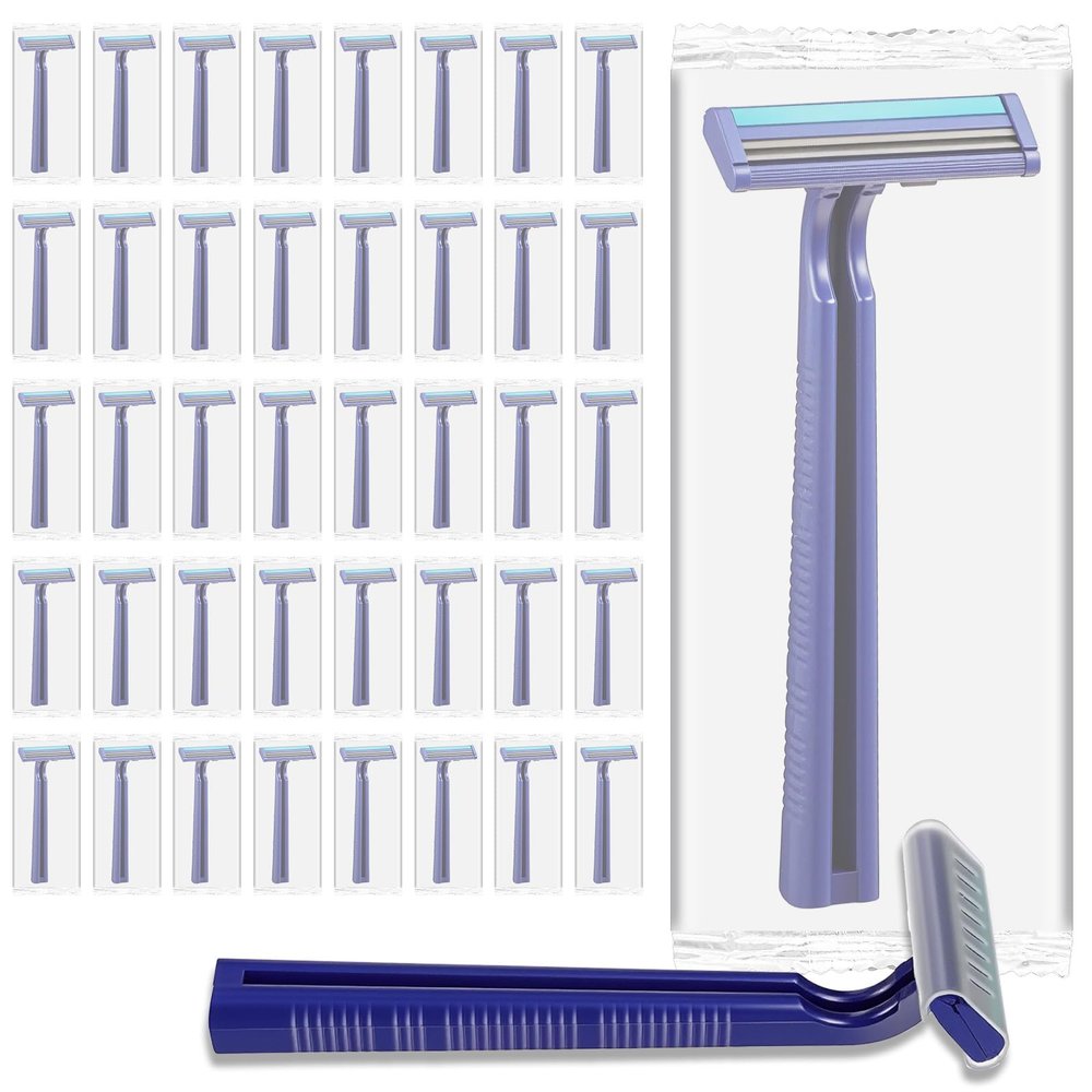 Molain 200Pcs Twin Blade Razors for Men, Twin Blade Disposable Razors With Clear Safety Cap, Stainless Steel Disposable Shaver, Multipurpose Portable Manual Shaver for Bathing Hotel Travel