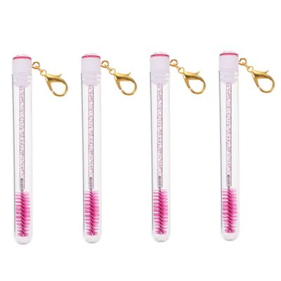 Beatifufu 4pcs Eyelash Brush Tubes with Keychain Portable Mascara Wands for Eyebrow and Eyelash Makeup Lightweight Plastic and Fiber Brushes Travel Friendly Beauty Tools Rose Red